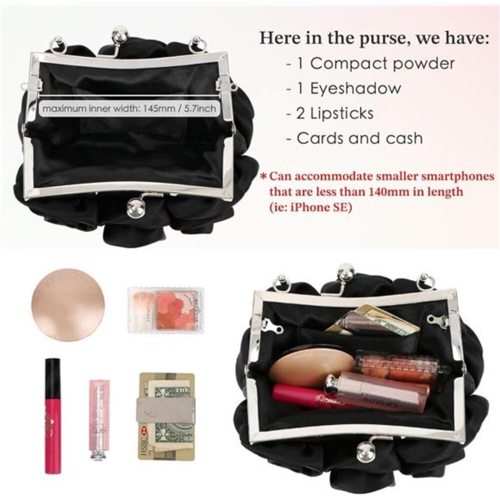 kilofly Missy K 7 Roses Clutch Purse, Satin, with Detachable Strap Money Clip - Picture 5 of 8